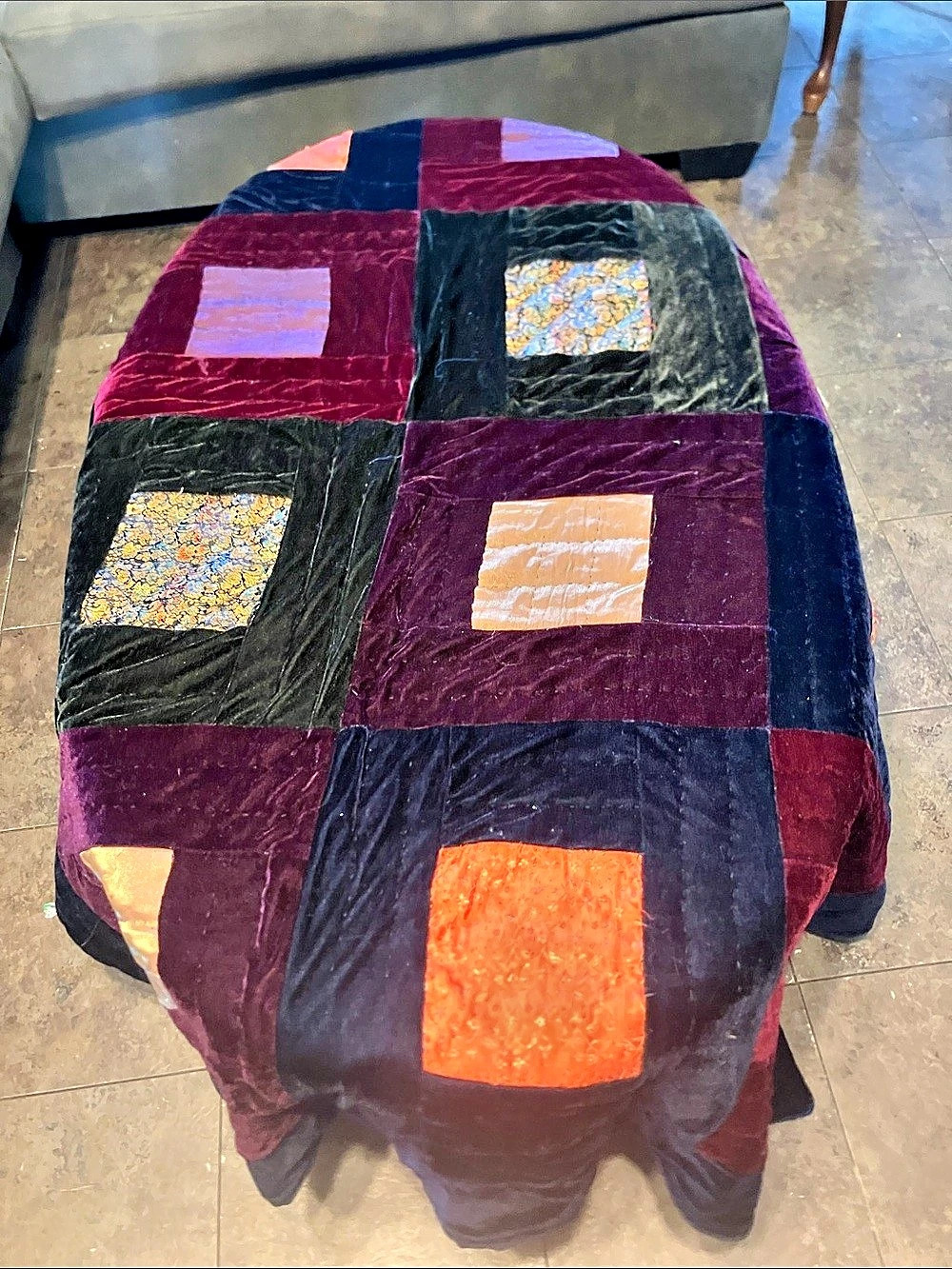 Patchwork Velvet Quilt in Purple & Blue 50 x 60